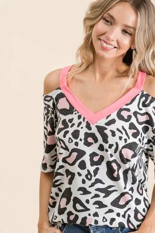 BiBi Leopard Print Top with Shoulder Cut Out - Trendsi - Flyclothing LLC