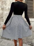 Tied Striped Round Neck Long Sleeve Dress - Trendsi - Flyclothing LLC