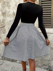 Tied Striped Round Neck Long Sleeve  Dress - Trendsi