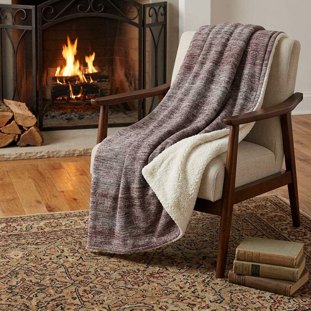 50" X 70" Burgundy And Beige Abstract Polyester Woven Plush Throw Blanket - HomeRoots - Flyclothing LLC