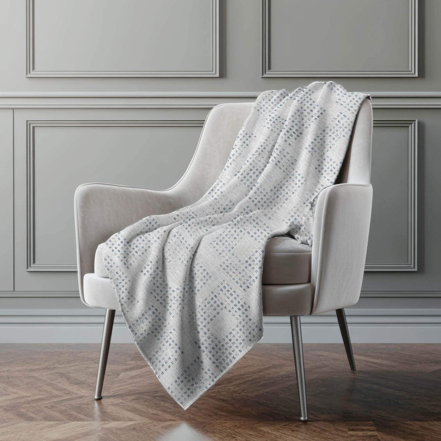 50" X 70" Silver And Blue Geometric Polyester Woven Plush Throw Blanket - HomeRoots - Flyclothing LLC