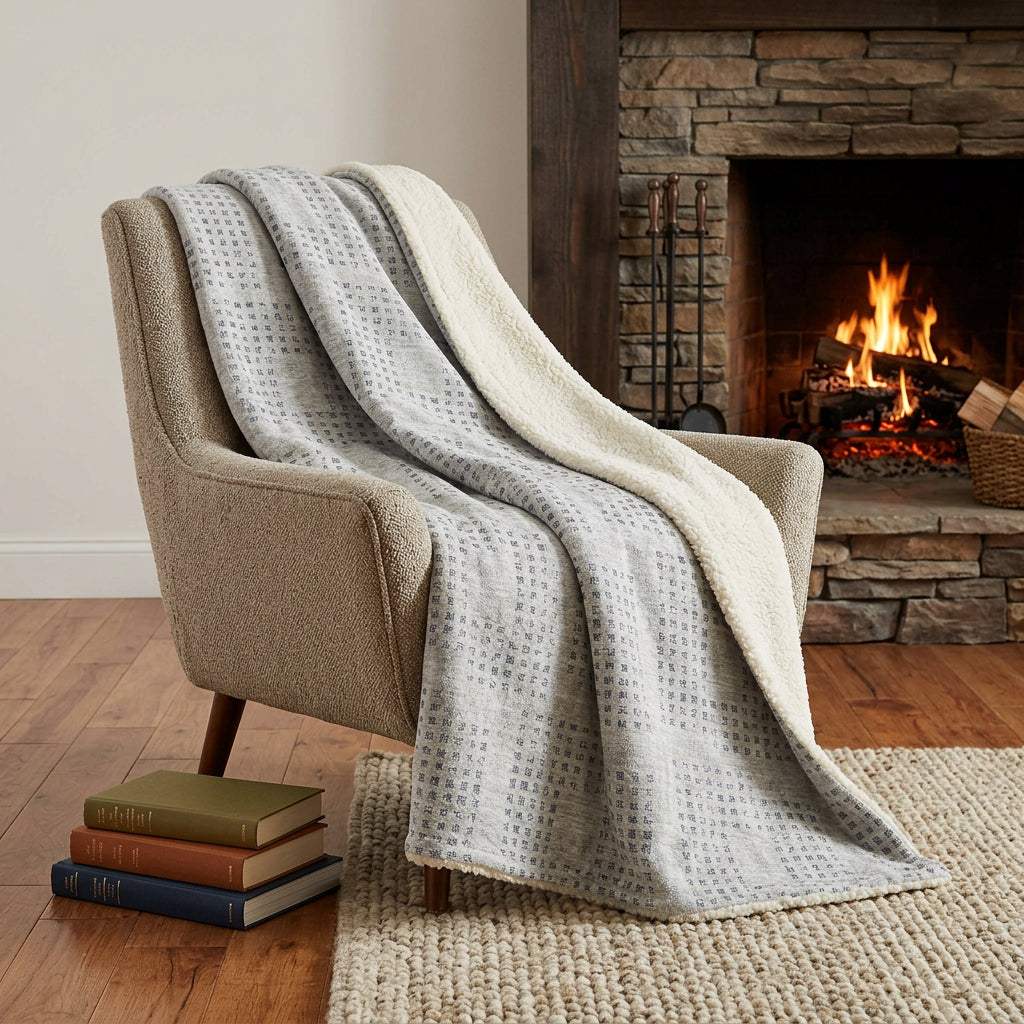 50" X 70" Silver And Blue Geometric Polyester Woven Plush Throw Blanket - HomeRoots - Flyclothing LLC