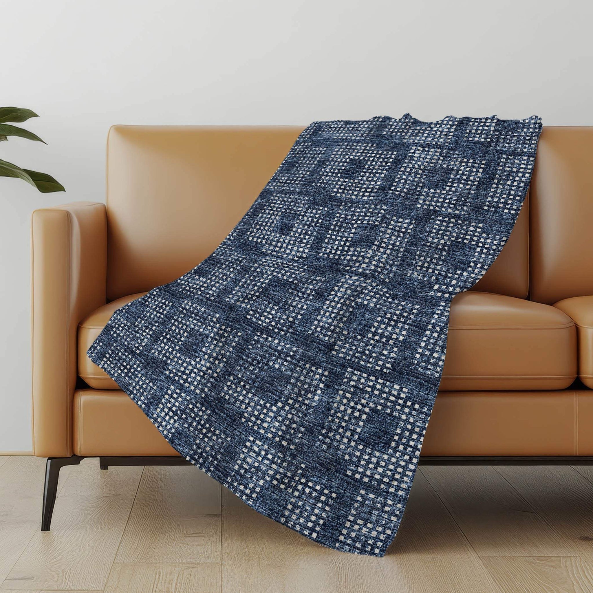 50" X 70" Blue And Ivory Geometric Polyester Woven Plush Throw Blanket - Homeroots - Flyclothing LLC