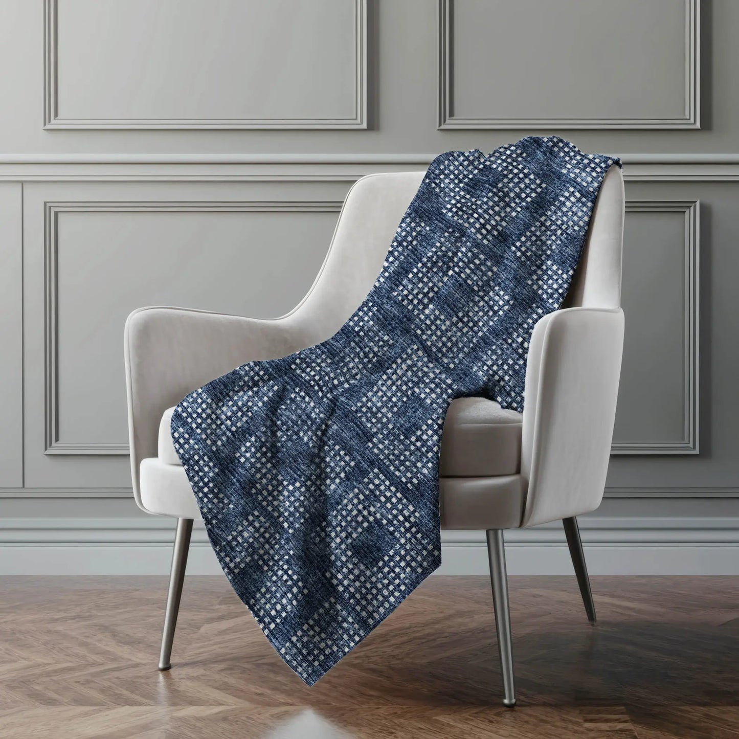 50" X 70" Blue And Ivory Geometric Polyester Woven Plush Throw Blanket - Homeroots - Flyclothing LLC