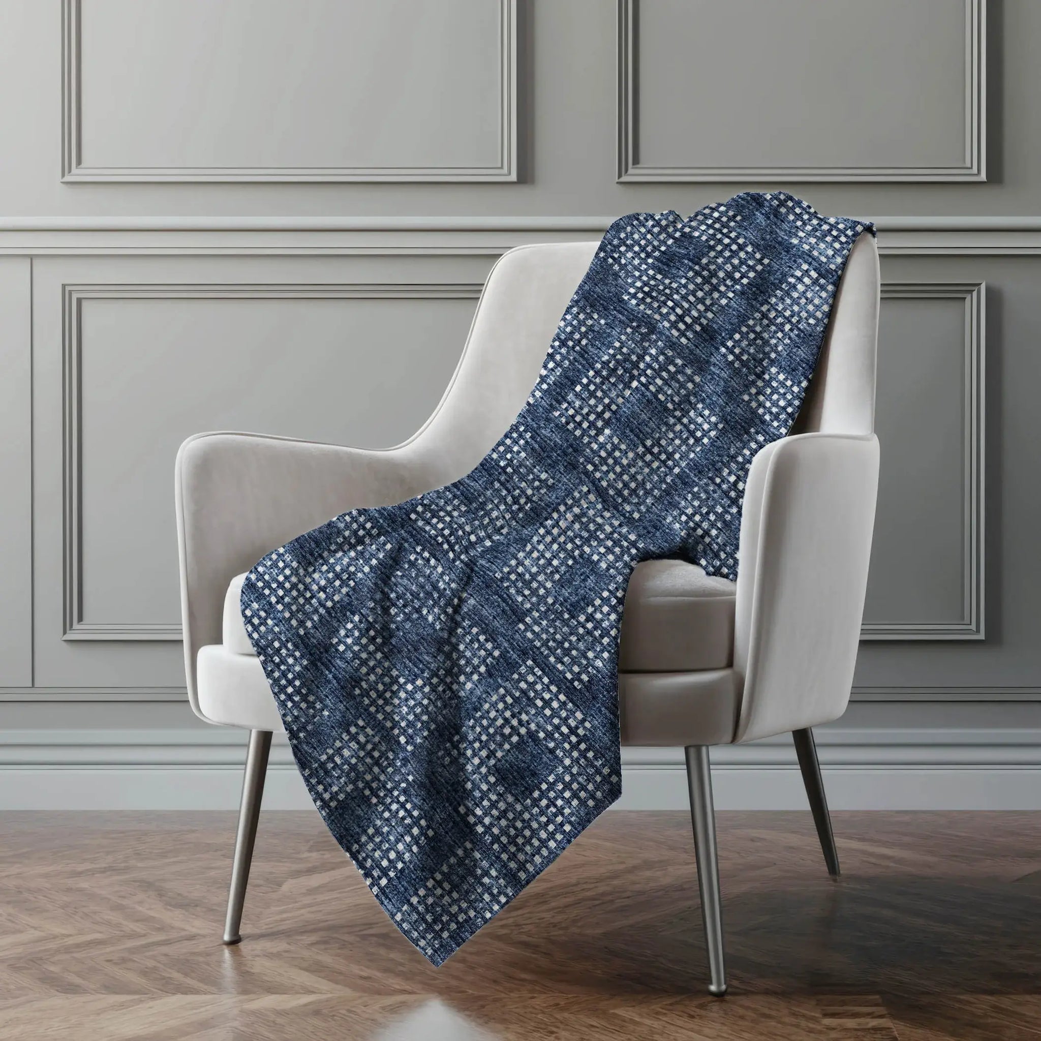 50" X 70" Blue And Ivory Geometric Polyester Woven Plush Throw Blanket - Homeroots - Flyclothing LLC