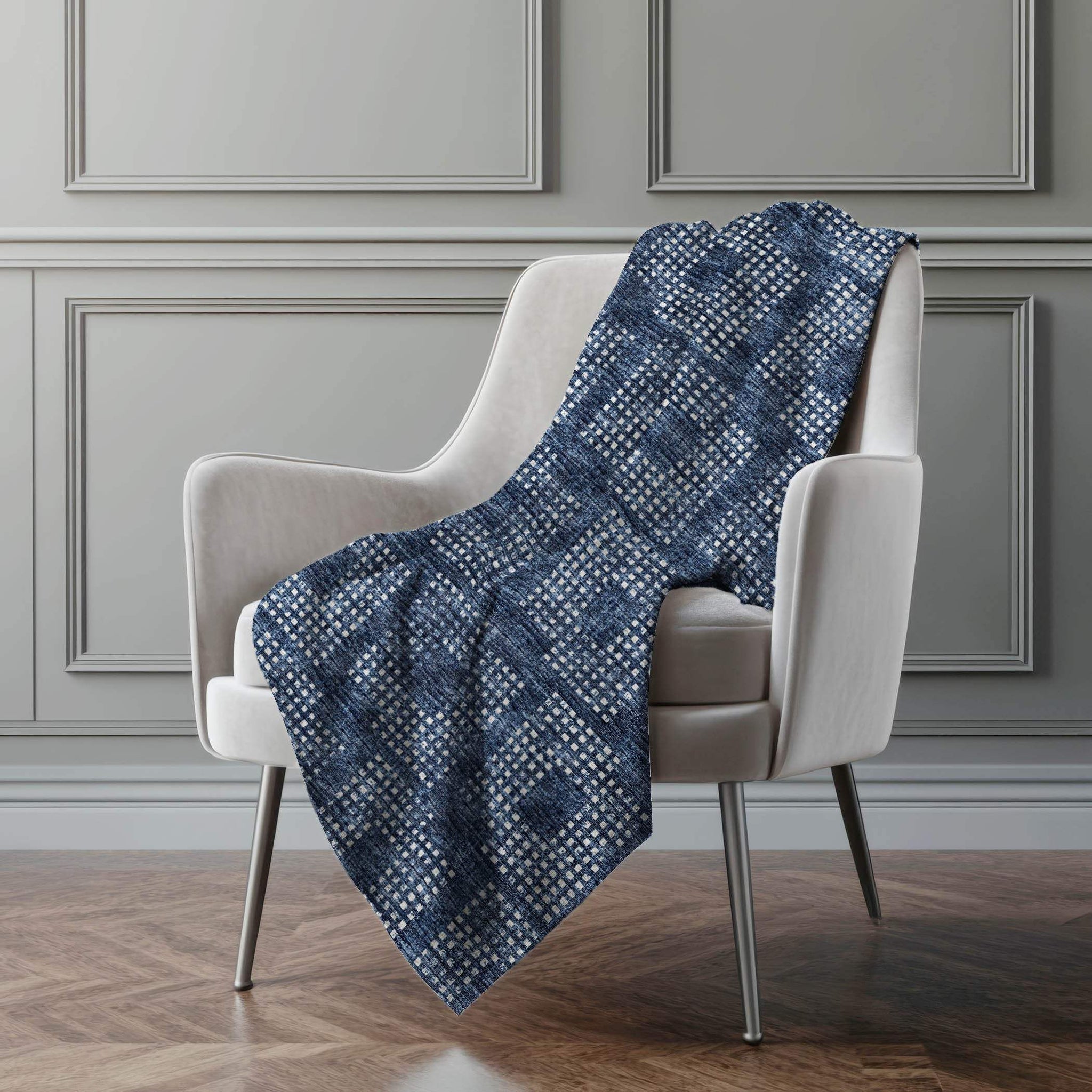 50" X 70" Blue And Ivory Geometric Polyester Woven Plush Throw Blanket - HomeRoots - Flyclothing LLC