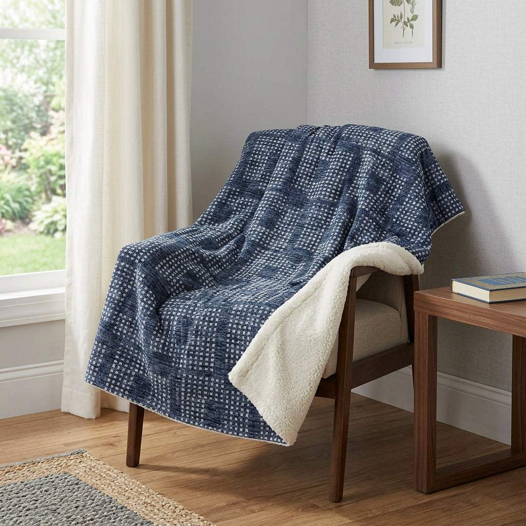 50" X 70" Blue And Ivory Geometric Polyester Woven Plush Throw Blanket - HomeRoots - Flyclothing LLC