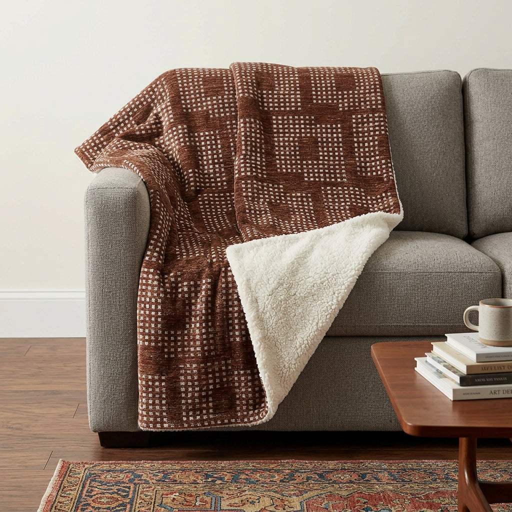 50" X 70" Brown And Beige Geometric Polyester Woven Plush Throw Blanket - HomeRoots - Flyclothing LLC