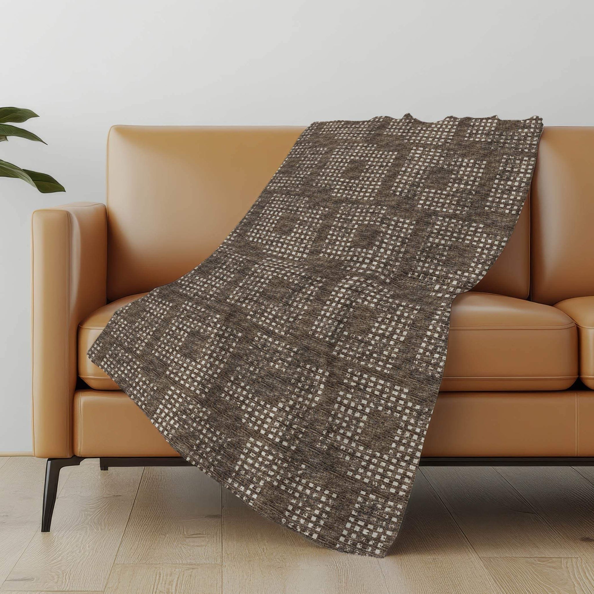 50" X 70" Brown And Ivory Geometric Polyester Woven Plush Throw Blanket - HomeRoots - Flyclothing LLC