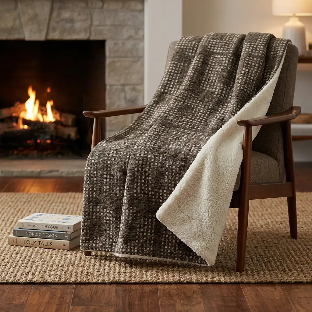 50" X 70" Brown And Ivory Geometric Polyester Woven Plush Throw Blanket - Homeroots - Flyclothing LLC