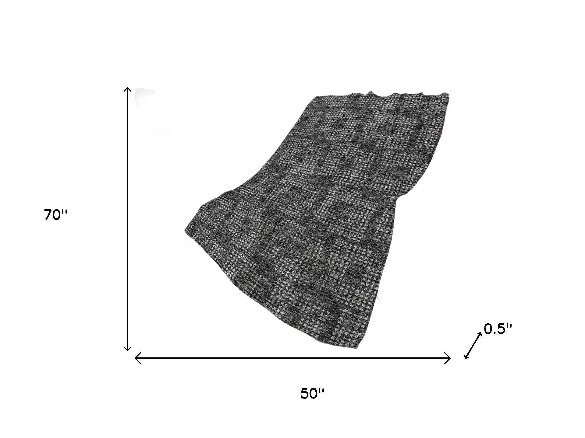 50" X 70" Black And Silver Geometric Polyester Woven Plush Throw Blanket - HomeRoots - Flyclothing LLC