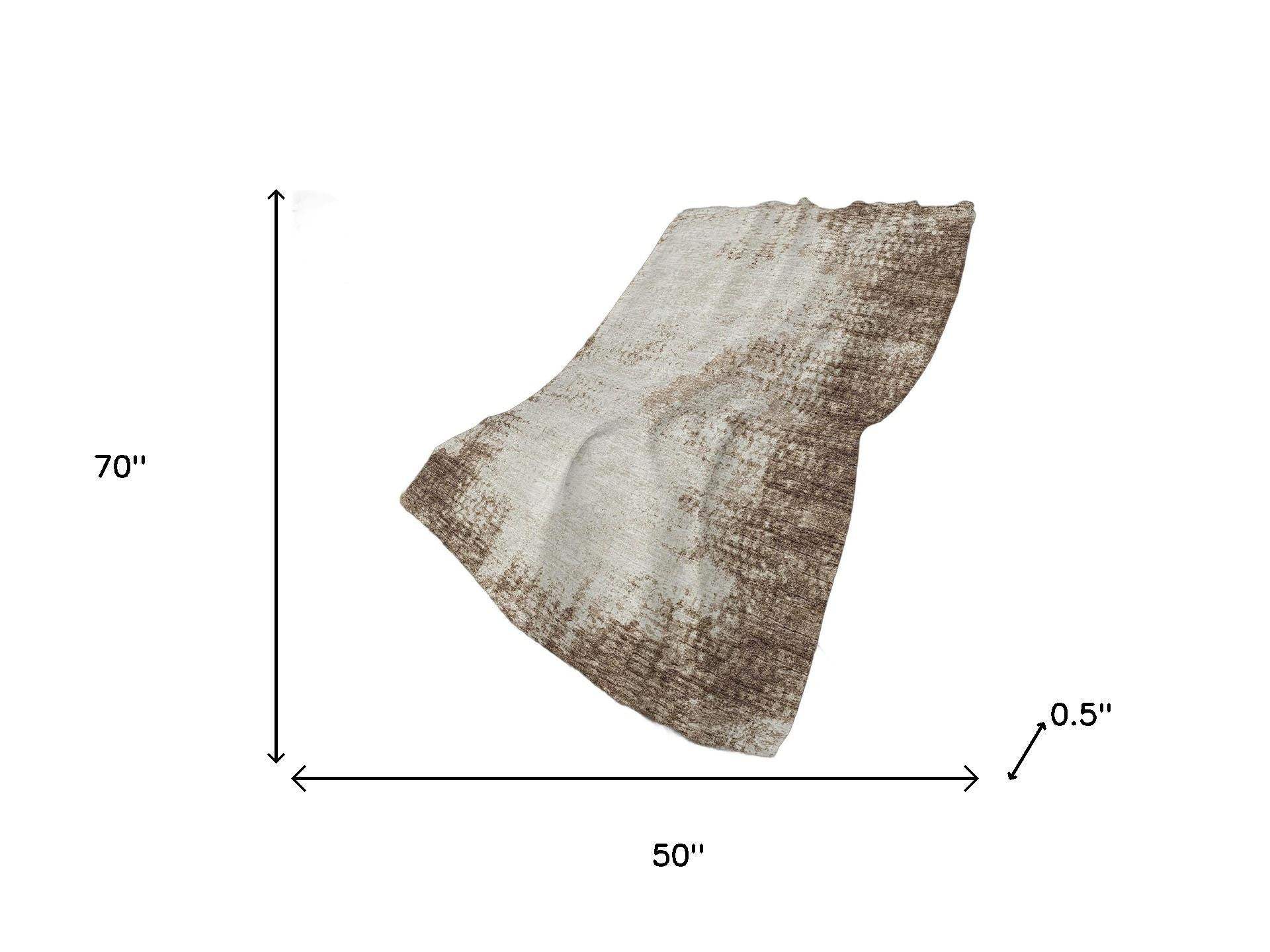 50" X 70" Brown And Beige Abstract Polyester Woven Plush Throw Blanket - HomeRoots - Flyclothing LLC