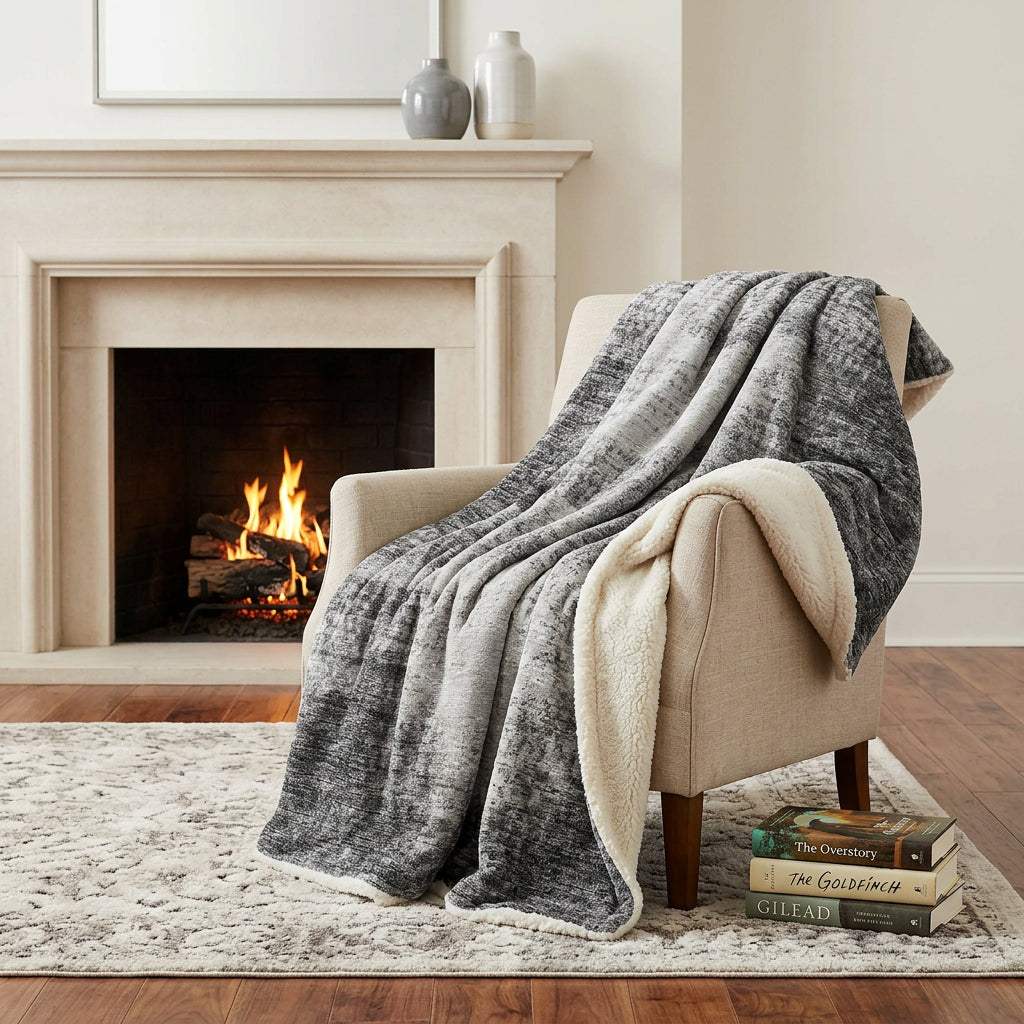 50" X 70" Black And Beige Abstract Polyester Woven Plush Throw Blanket - HomeRoots - Flyclothing LLC