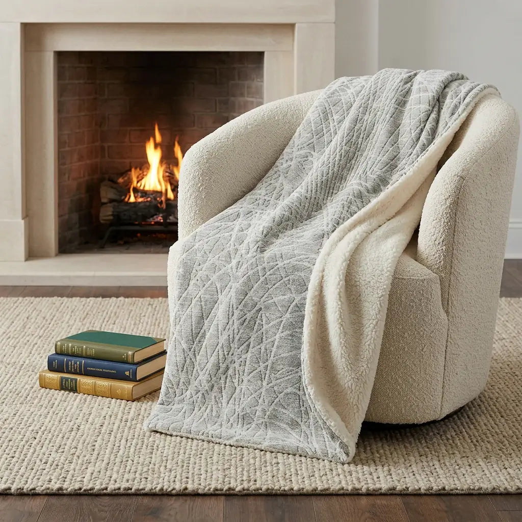 50" X 70" Beige And Gray Abstract Polyester Woven Plush Throw Blanket - Homeroots - Flyclothing LLC