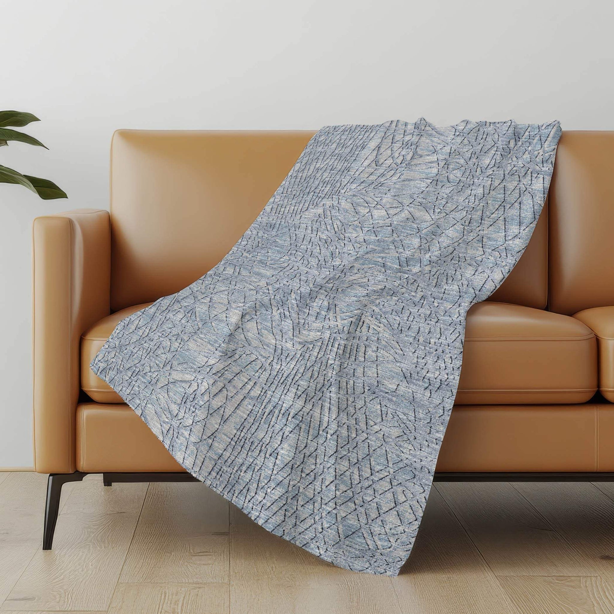 50" X 70" Blue And Beige Abstract Microfiber Plush Throw Blanket - Homeroots - Flyclothing LLC