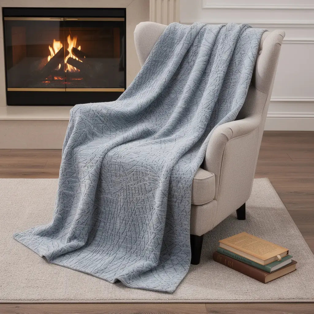 50" X 70" Blue And Beige Abstract Microfiber Plush Throw Blanket - Homeroots - Flyclothing LLC