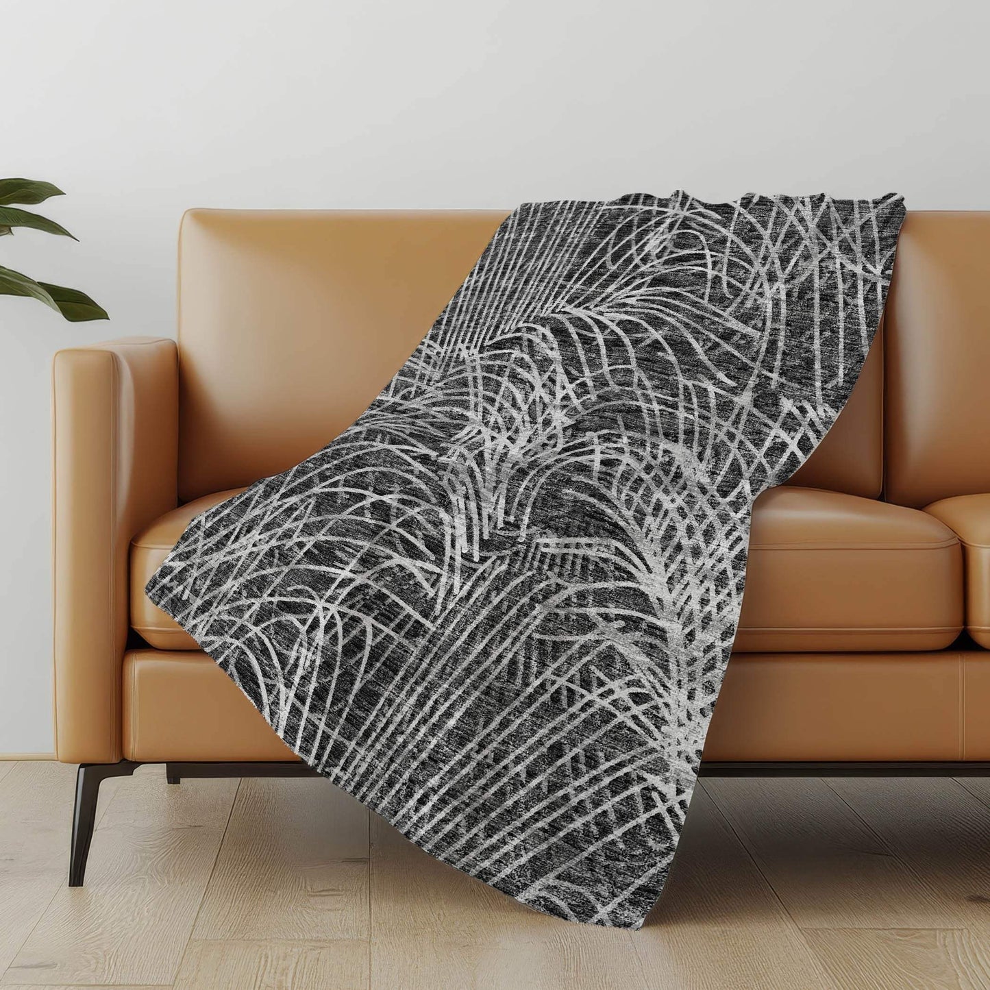 50" X 70" Charcoal And Gray Abstract Polyester Woven Plush Throw Blanket - HomeRoots - Flyclothing LLC