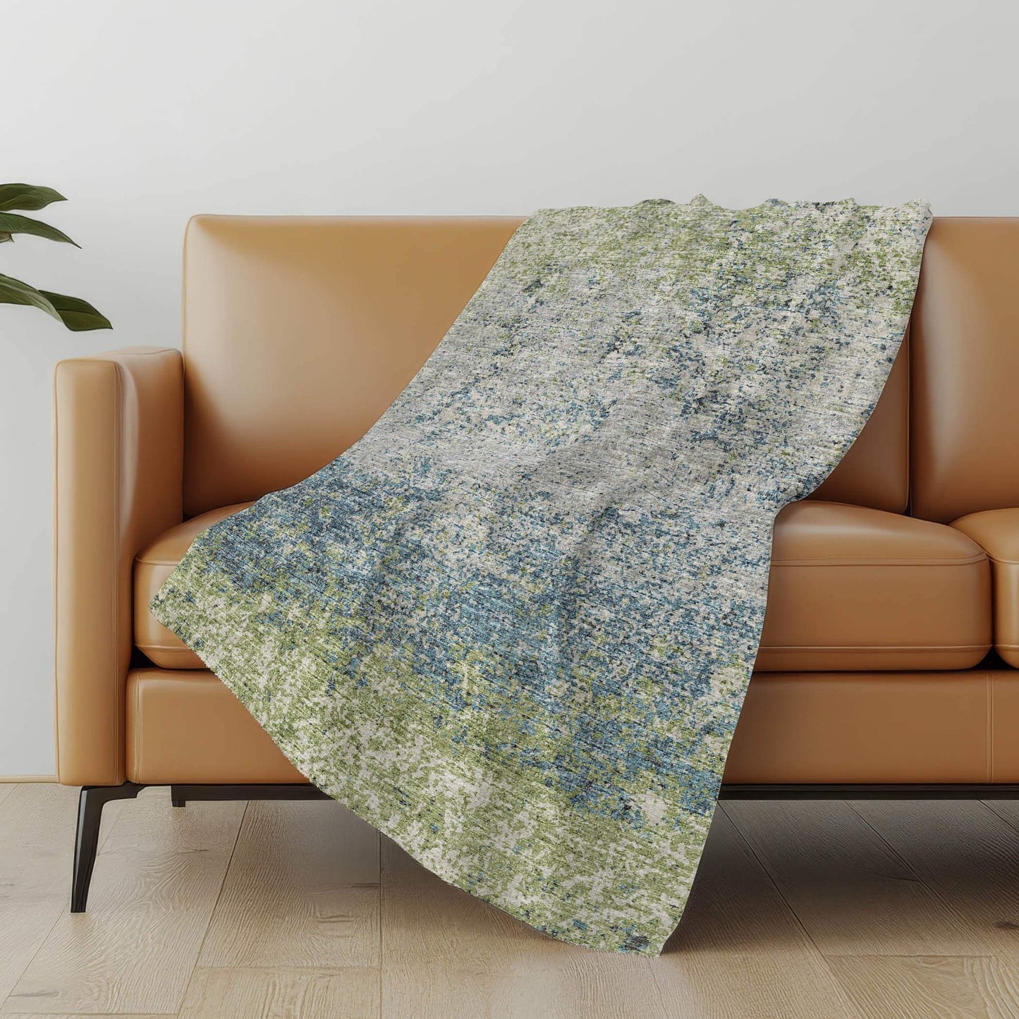 50" X 70" Green And Blue Abstract Polyester Woven Plush Throw Blanket - HomeRoots - Flyclothing LLC