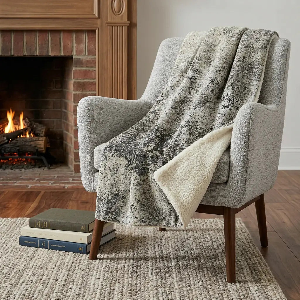 50" X 70" Gray And Black Abstract Polyester Woven Plush Throw Blanket - Homeroots - Flyclothing LLC