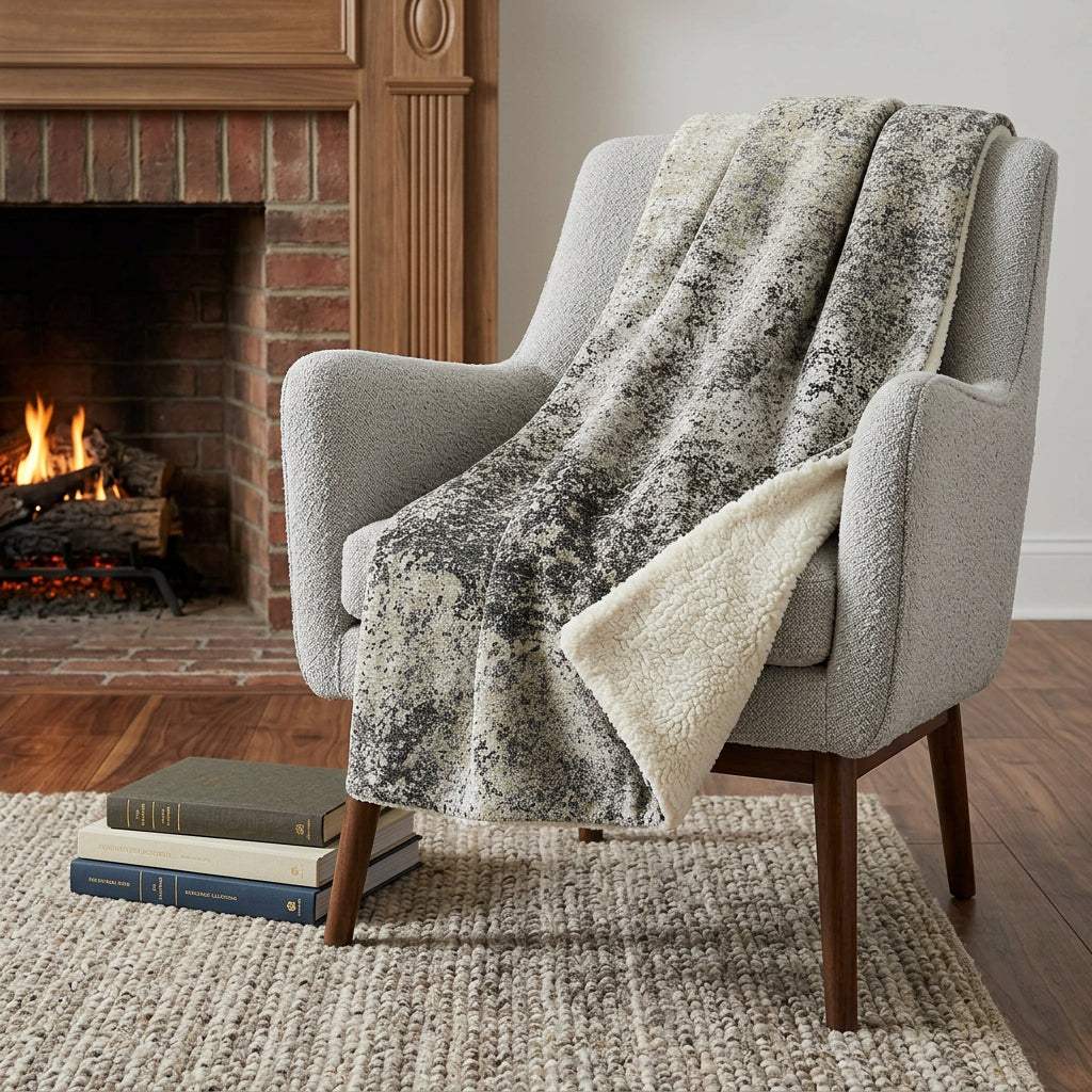 50" X 70" Gray And Black Abstract Polyester Woven Plush Throw Blanket - HomeRoots - Flyclothing LLC