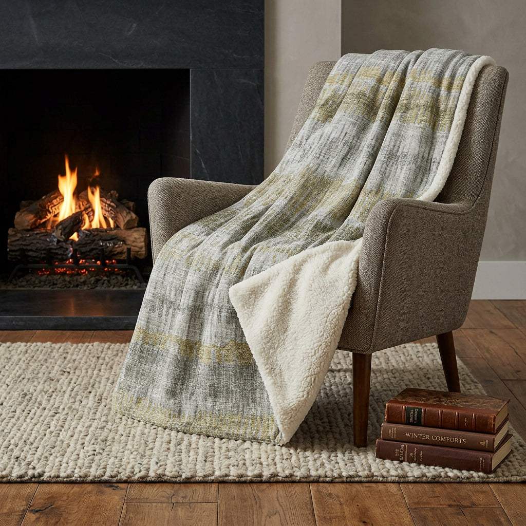 50" X 70" Sage And Gold Abstract Polyester Woven Plush Throw Blanket - HomeRoots - Flyclothing LLC