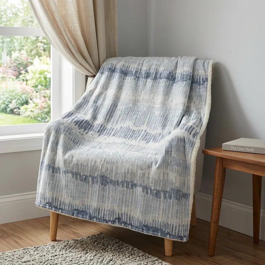 50" X 70" Blue And Beige Abstract Polyester Woven Plush Throw Blanket - Homeroots - Flyclothing LLC