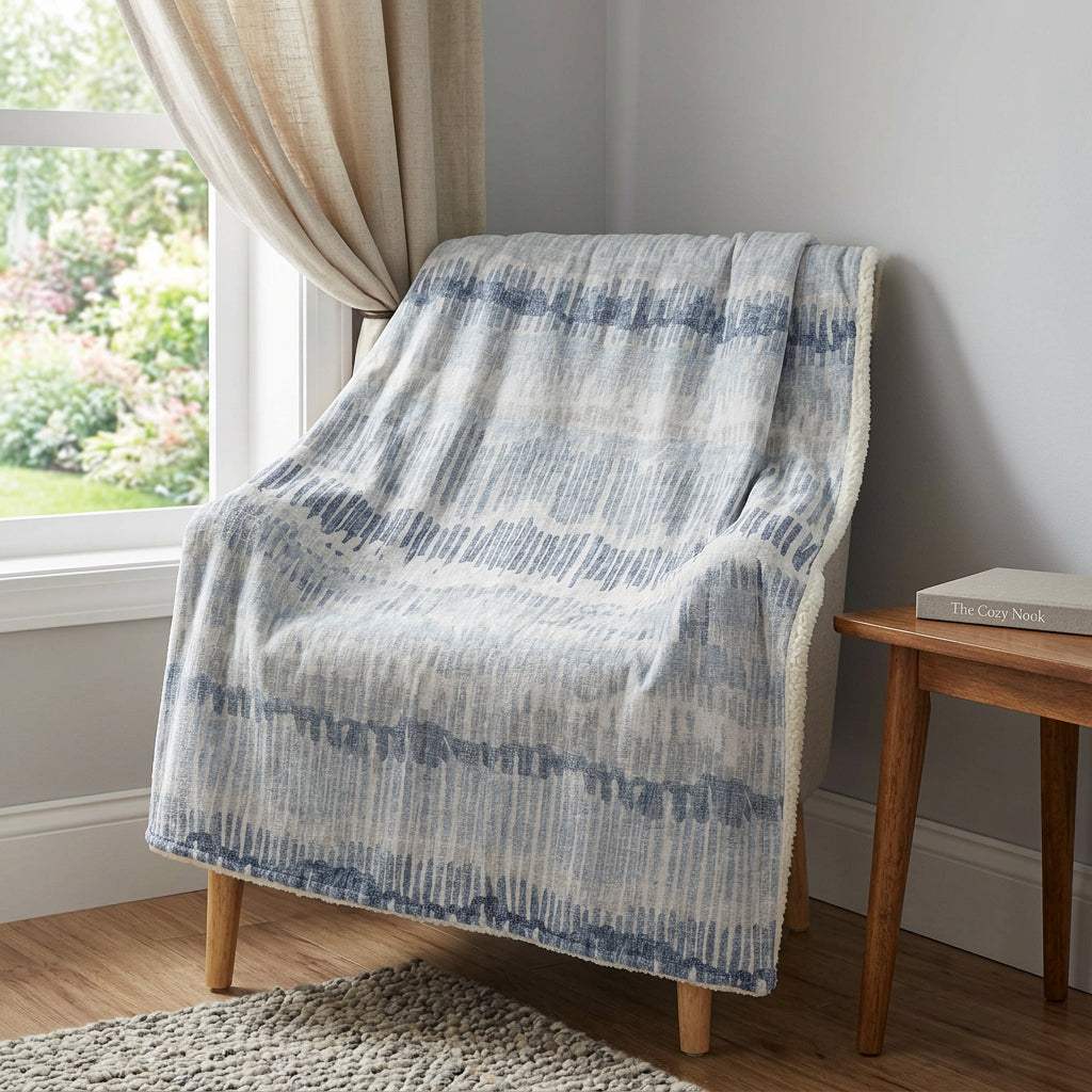 50" X 70" Blue And Beige Abstract Polyester Woven Plush Throw Blanket - HomeRoots - Flyclothing LLC
