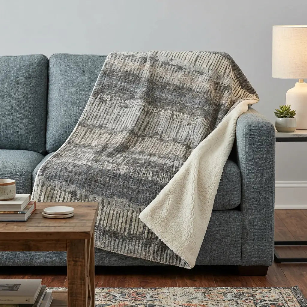 50" X 70" Gray And Charcoal Abstract Polyester Woven Plush Throw Blanket - Homeroots - Flyclothing LLC