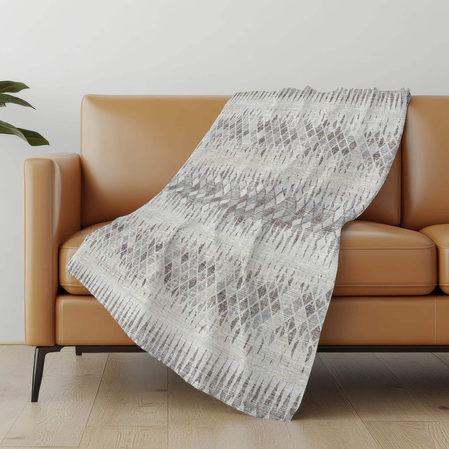 50" X 70" Beige And Gray Geometric Polyester Woven Plush Throw Blanket - HomeRoots - Flyclothing LLC