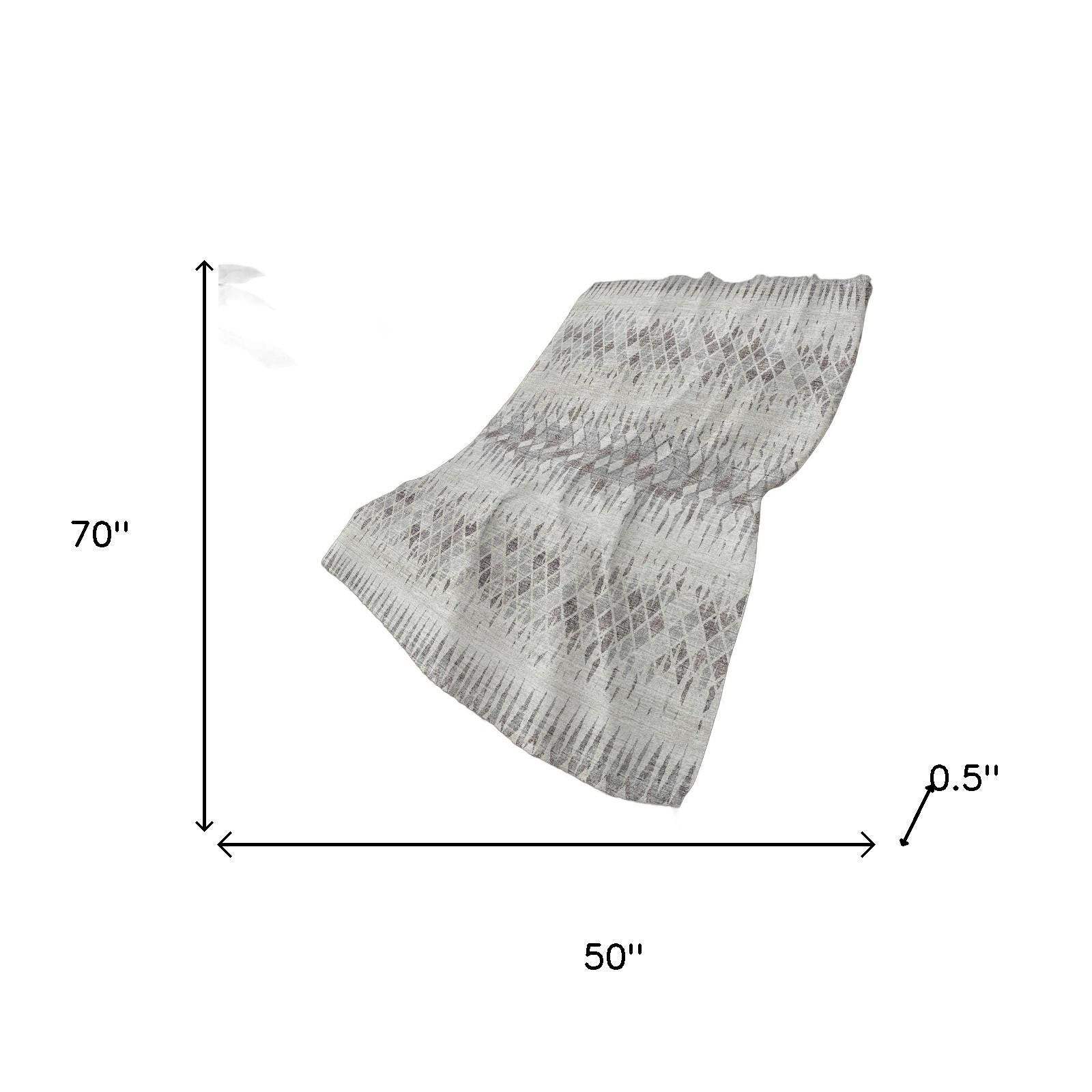 50" X 70" Beige And Gray Geometric Polyester Woven Plush Throw Blanket - HomeRoots - Flyclothing LLC