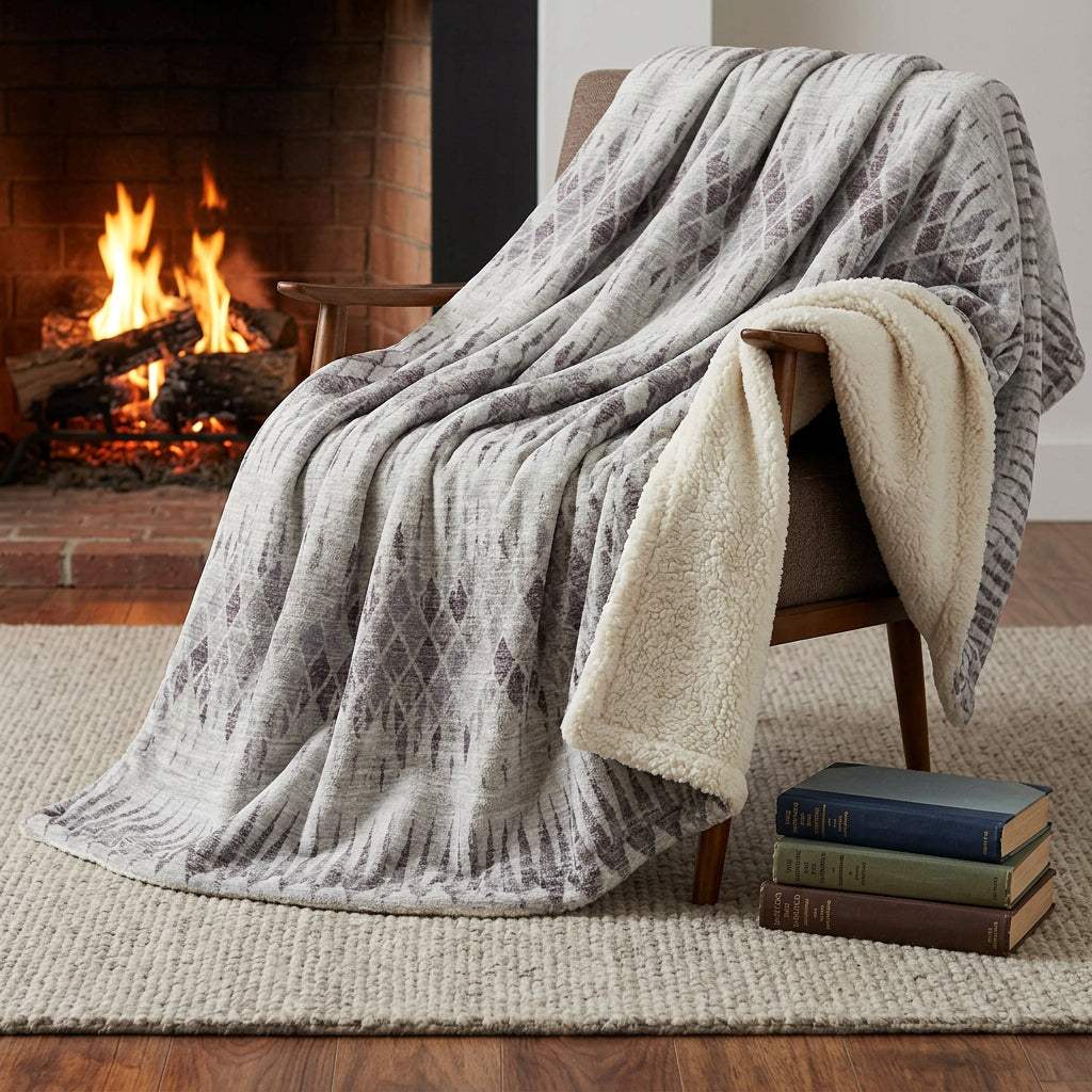 50" X 70" Beige And Gray Geometric Polyester Woven Plush Throw Blanket - HomeRoots - Flyclothing LLC