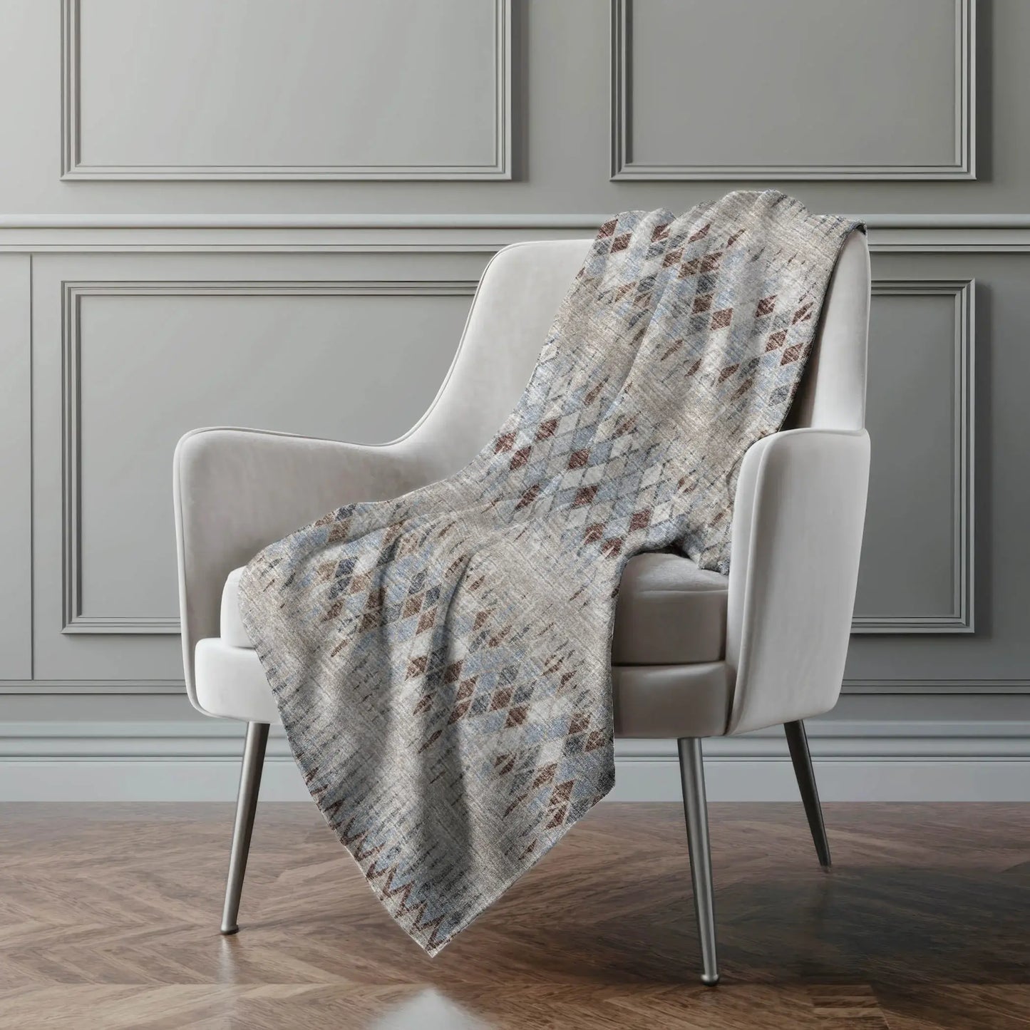 50" X 70" Blue And Gray Geometric Polyester Woven Plush Throw Blanket - Homeroots - Flyclothing LLC