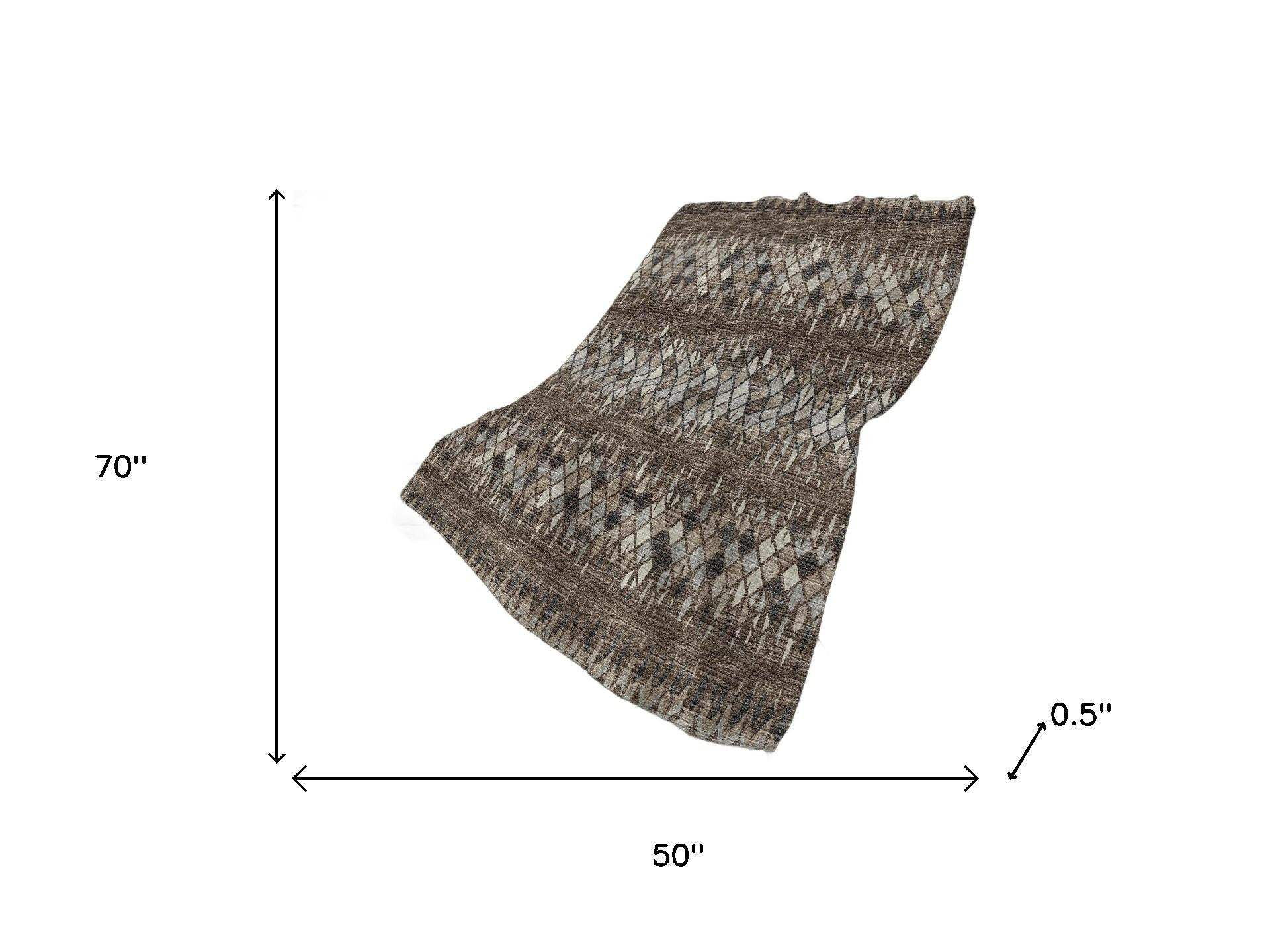 50" X 70" Brown And Beige Geometric Polyester Woven Plush Throw Blanket - HomeRoots - Flyclothing LLC