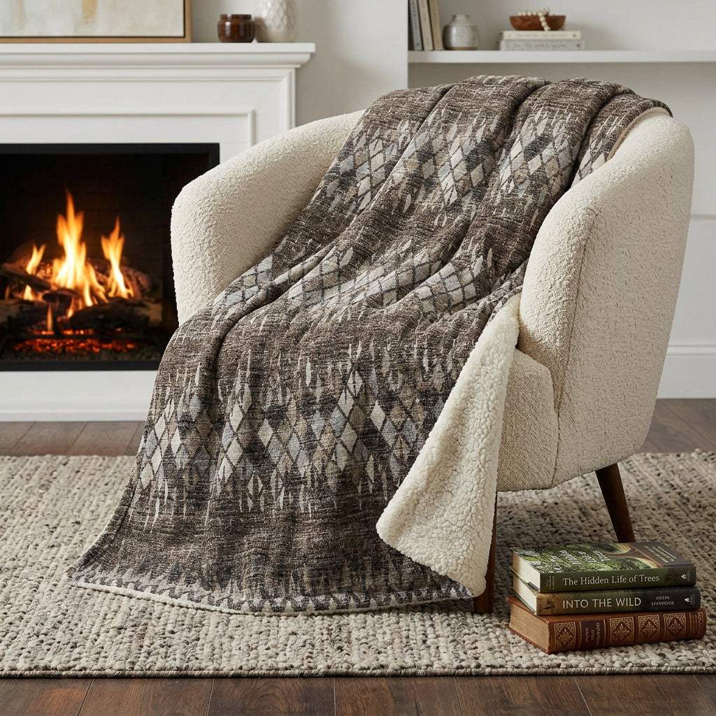 50" X 70" Brown And Beige Geometric Polyester Woven Plush Throw Blanket - HomeRoots - Flyclothing LLC