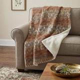 50" X 70" Cinnamon Gold And Blue Geometric Polyester Woven Plush Throw Blanket - HomeRoots - Flyclothing LLC