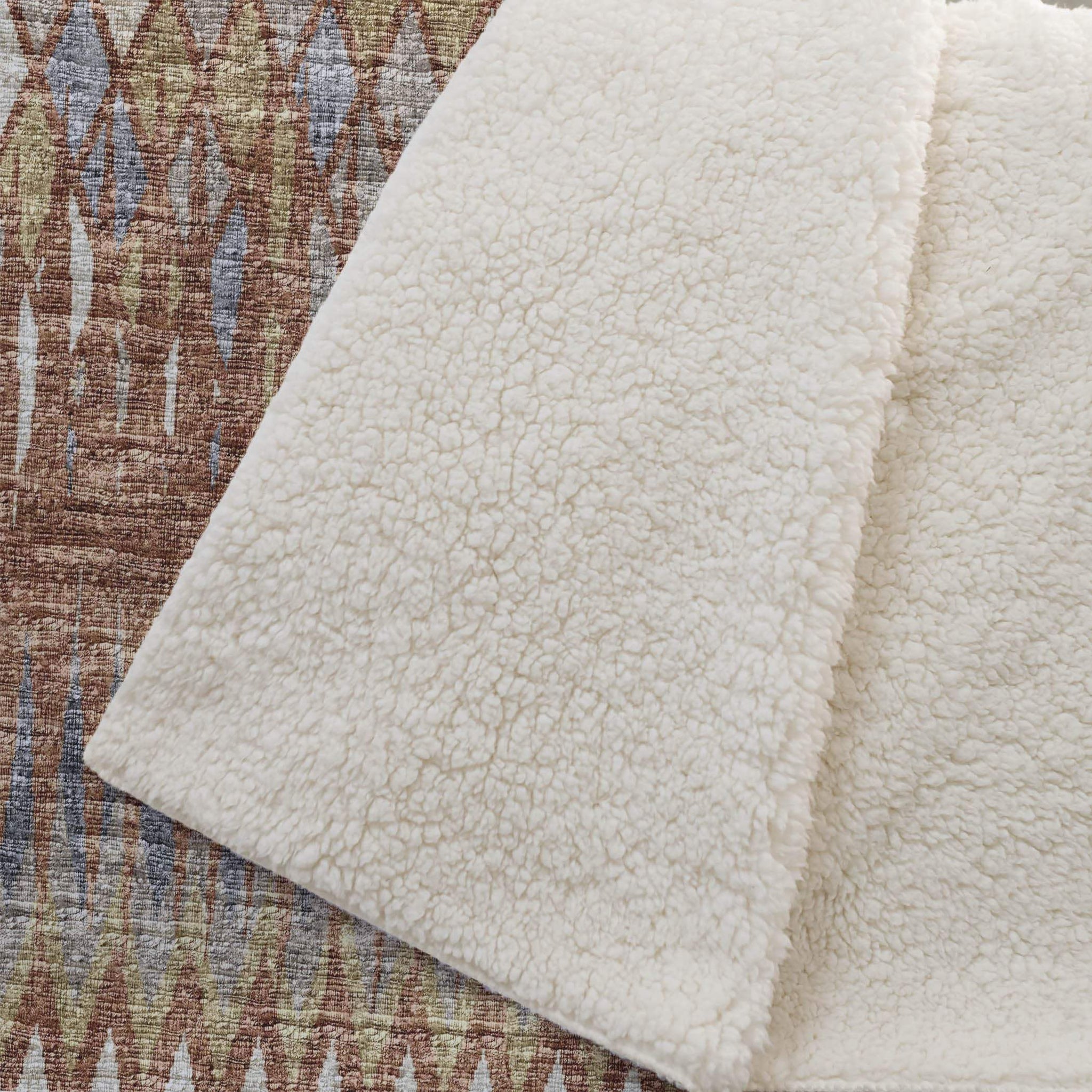 50" X 70" Cinnamon Gold And Blue Geometric Polyester Woven Plush Throw Blanket - HomeRoots - Flyclothing LLC