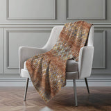 50" X 70" Cinnamon Gold And Blue Geometric Polyester Woven Plush Throw Blanket - HomeRoots - Flyclothing LLC