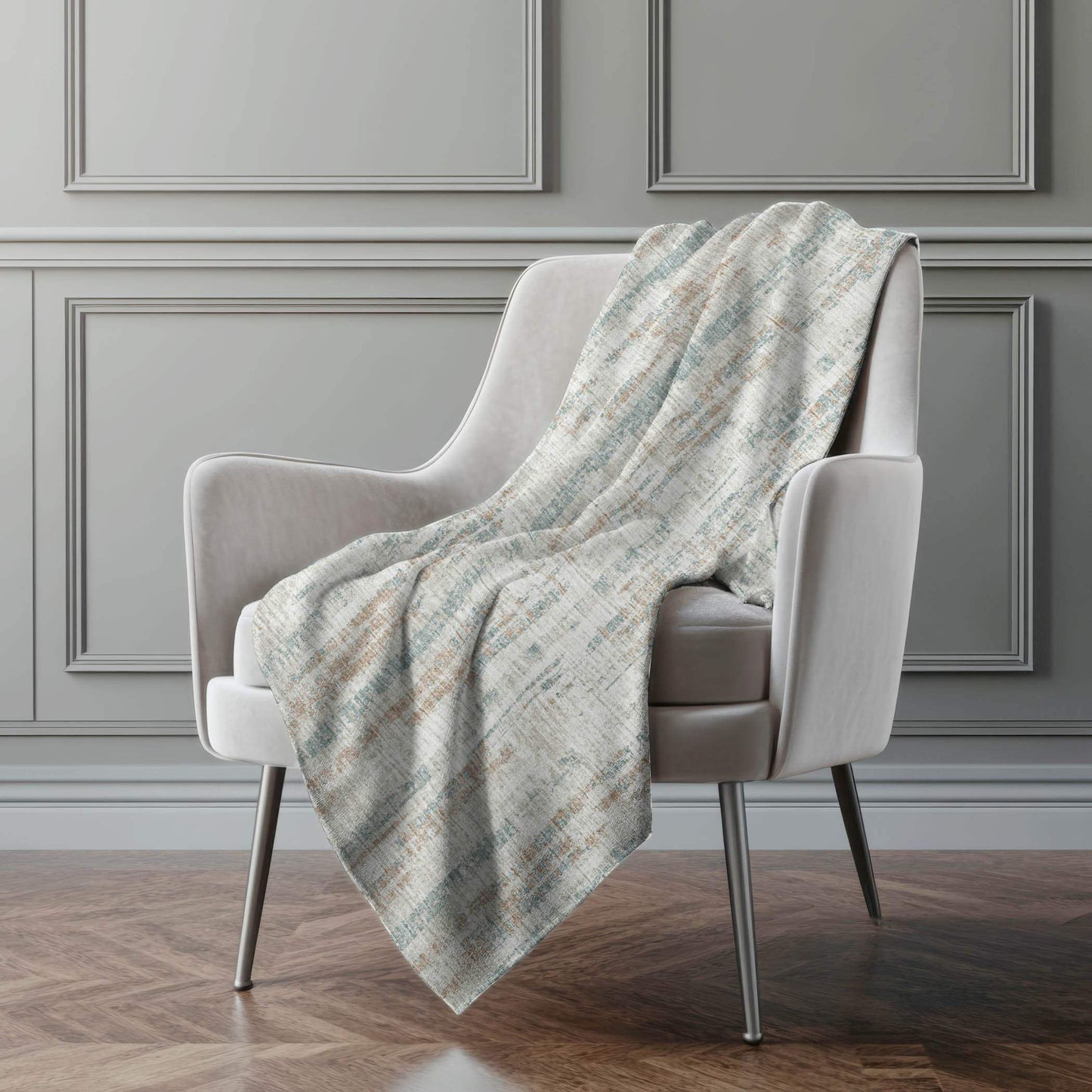 50" X 70" Ivory And Blue Abstract Polyester Woven Plush Throw Blanket - HomeRoots - Flyclothing LLC