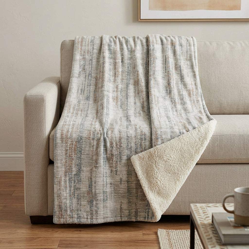 50" X 70" Ivory And Blue Abstract Polyester Woven Plush Throw Blanket - HomeRoots - Flyclothing LLC