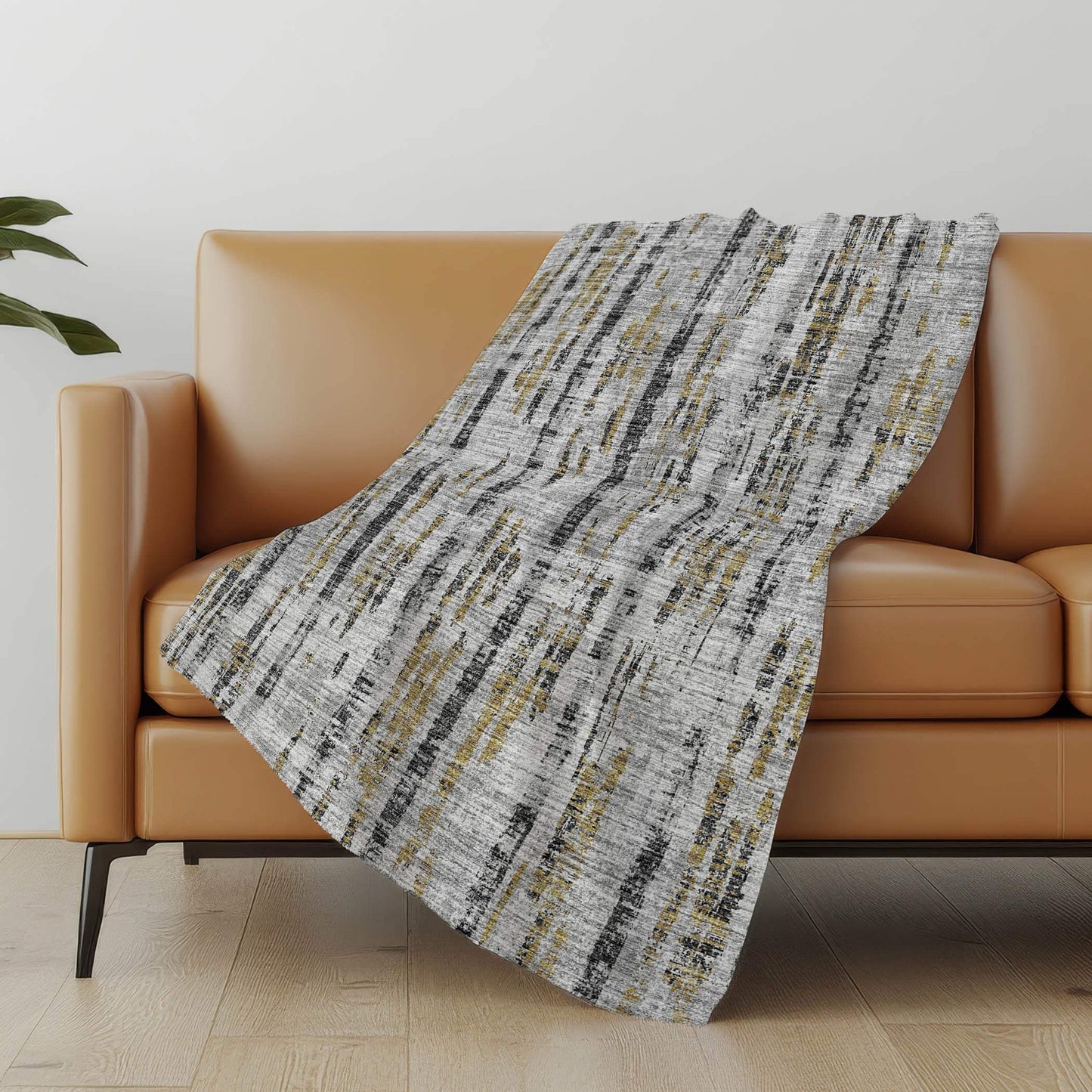 50" X 70" Silver Charcoal And Gold Abstract Polyester Woven Plush Throw Blanket - HomeRoots - Flyclothing LLC