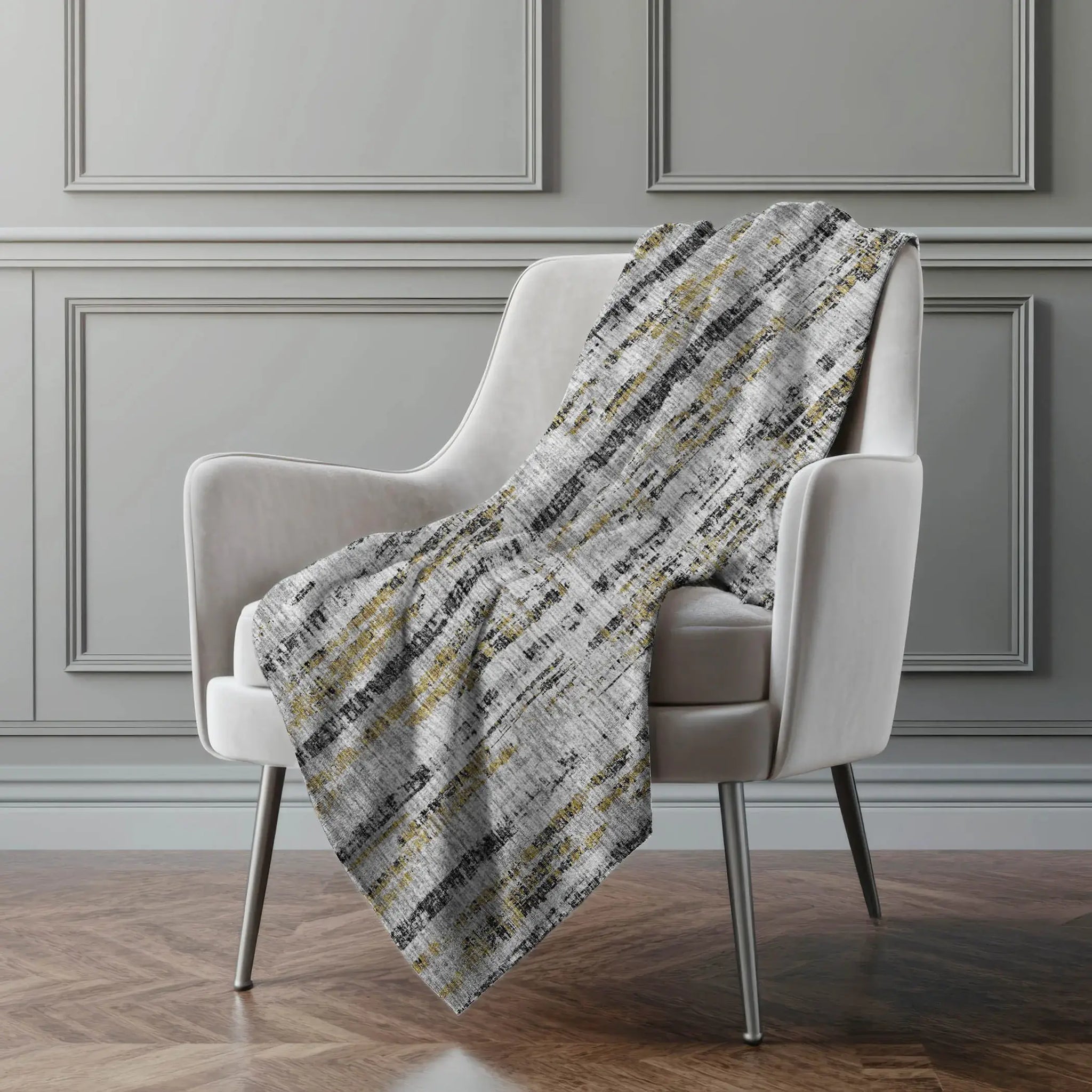50" X 70" Silver Charcoal And Gold Abstract Polyester Woven Plush Throw Blanket - Homeroots - Flyclothing LLC