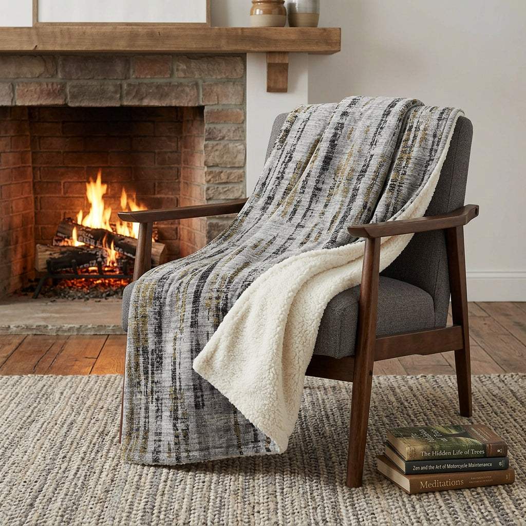 50" X 70" Silver Charcoal And Gold Abstract Polyester Woven Plush Throw Blanket - HomeRoots - Flyclothing LLC