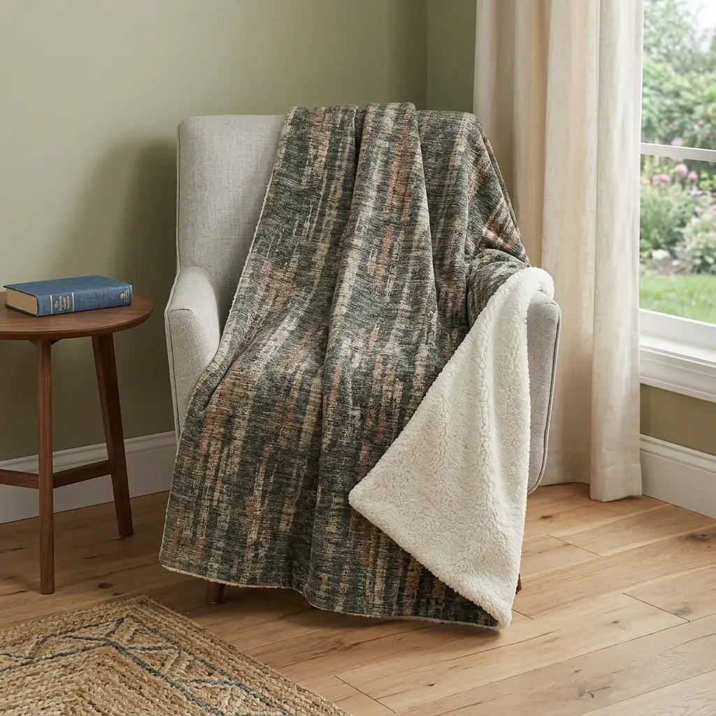 50" X 70" Green And Wheat Abstract Polyester Woven Plush Throw Blanket - Homeroots - Flyclothing LLC