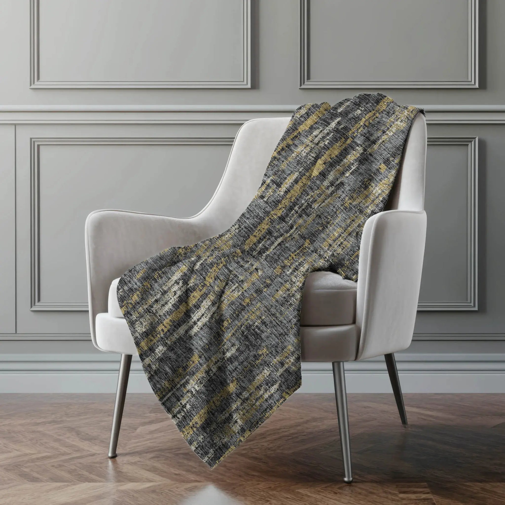 50" X 70" Granite Gray And Gold Abstract Polyester Woven Plush Throw Blanket - Homeroots - Flyclothing LLC