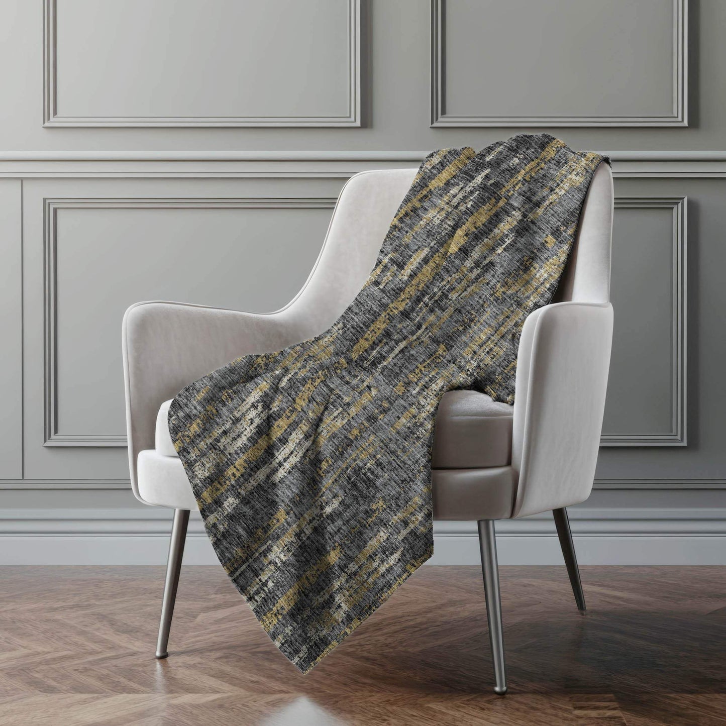 50" X 70" Granite Gray And Gold Abstract Polyester Woven Plush Throw Blanket - HomeRoots - Flyclothing LLC