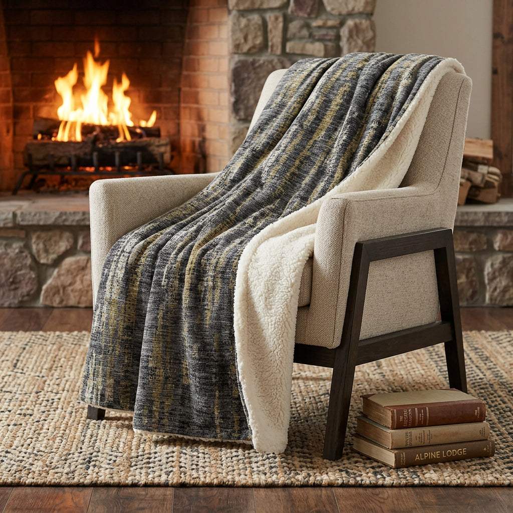 50" X 70" Granite Gray And Gold Abstract Polyester Woven Plush Throw Blanket - HomeRoots - Flyclothing LLC