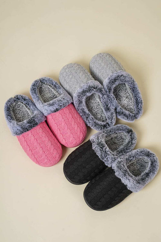 Cable-Knit Fluff Round Toe Slippers - Trendsi - Flyclothing LLC