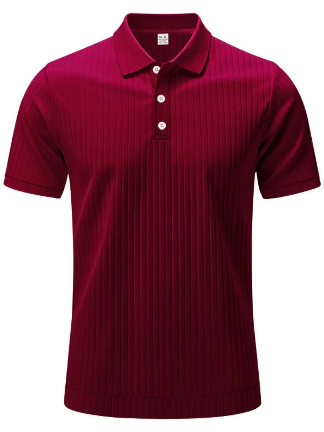 Men's Full Size Ribbed Short Sleeve Polo Plus Size - Trendsi - Flyclothing LLC