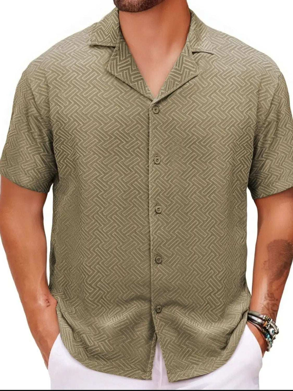 Men's Plus Size Button Down Short Sleeve Shirt - Trendsi - Flyclothing LLC