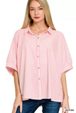 Zenana Oversized Stripe Button Down Shirt - Trendsi - Flyclothing LLC